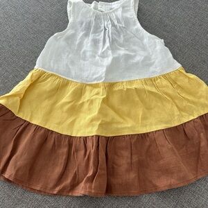 Zara Kids Casual Linen Dress - White, Yellow, and Brown